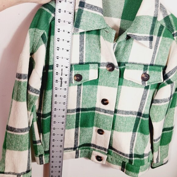 STACCATO Green & Cream Plaid Shacket, Relaxed Fit, Button Up, Jacket, Size Small - Picture 14 of 16